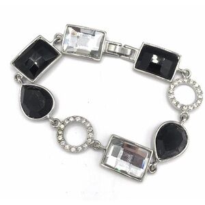 Lia Sophia Party On Bracelet, Silvertone with black and clear cut crystals.